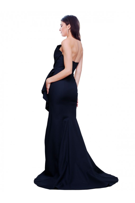 Purchase Long Strapless Sweep Train Low Back Crepe Prom Dress UK