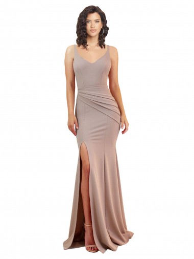 Purchase Fishtail Shape V-Neck Crepe Prom Dress with Slit UK