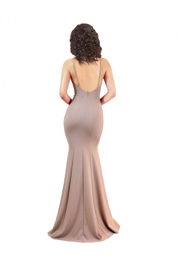 Purchase Fishtail Shape V-Neck Crepe Prom Dress with Slit UK