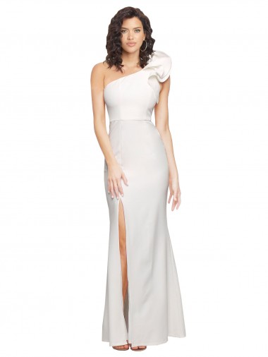 Purchase One Shoulder Long Full Length Crepe Prom Dress with Ruffles and Side Split UK