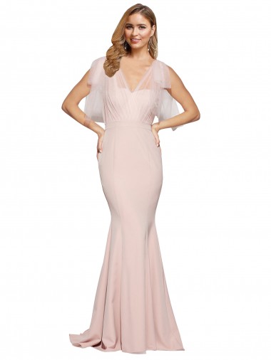 Purchase Double Bow Full Length Sweetheart Crepe Prom Dress with Tulle Overlay UK