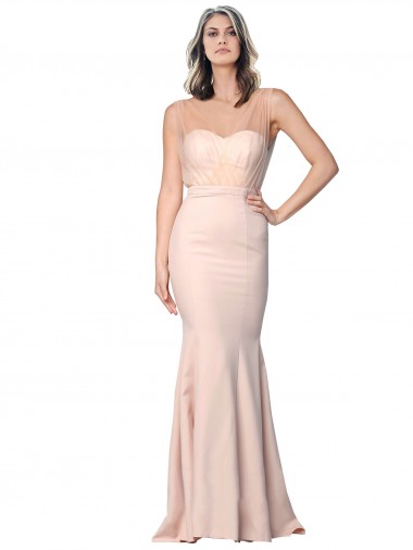 Purchase Full Length Sweetheart Crepe Prom Dress with Tulle Overlay UK