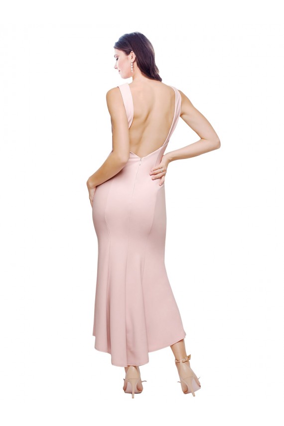 Purchase High Neck Low V-Back Midi Length Crepe Cocktail Dress / Prom Dress UK