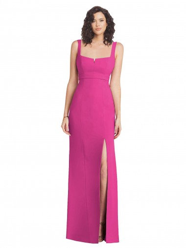 Purchase Wide Strap Notch Empire Waist Bridesaid Dress with Front Slit UK