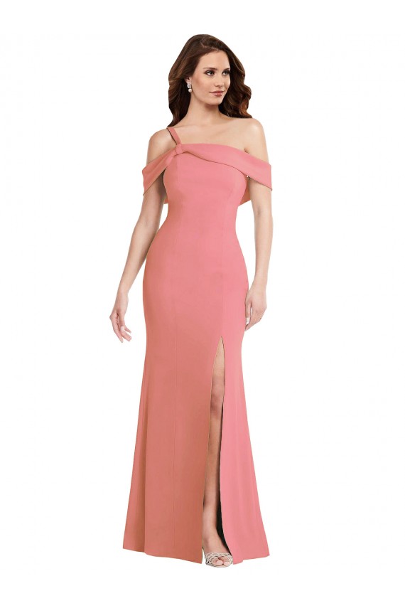 Purchase One Shoulder Draped Cuff Maxi Prom Dress with Front Slit UK