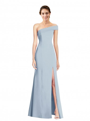 Purchase Asymmetrical Off the Shoulder Cuff Trumpet Crepe Prom Dress With Front Slit UK