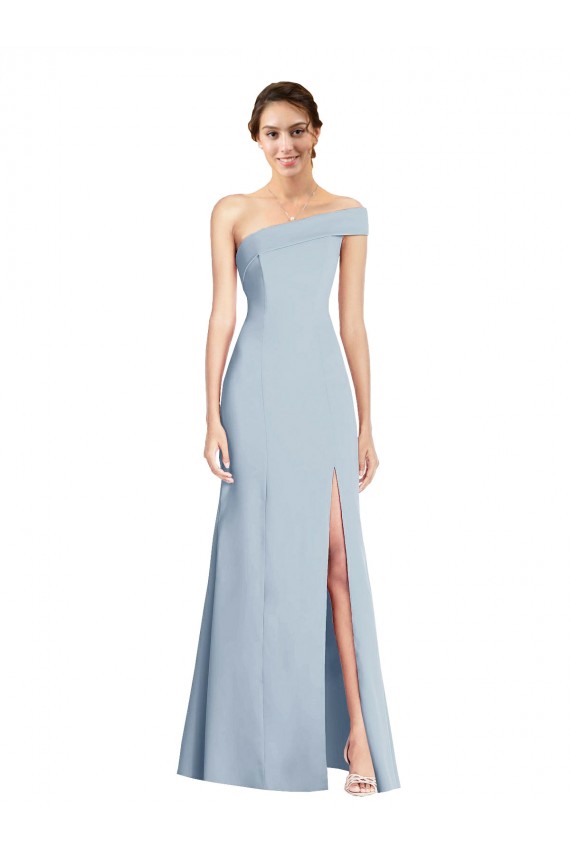 Purchase Asymmetrical Off the Shoulder Cuff Trumpet Crepe Prom Dress With Front Slit UK