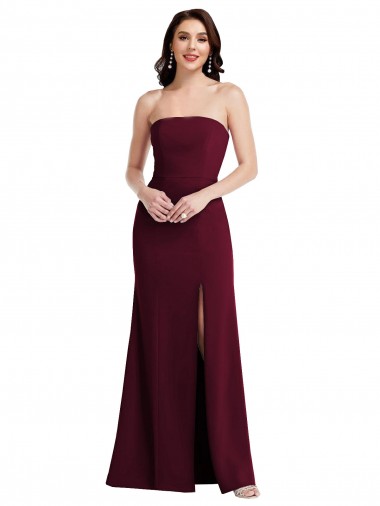 Purchase Strapless Crepe Maxi Prom Dress with Front Slit UK