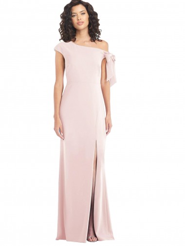 Purchase Off the Shoulder Tie Detail Trumpet Crepe Prom Dress with Front Slit UK