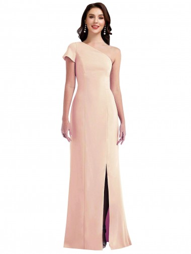 Purchase One Shoulder Cap Sleeves Trumpet Crepe Prom Dress with Front Slit UK