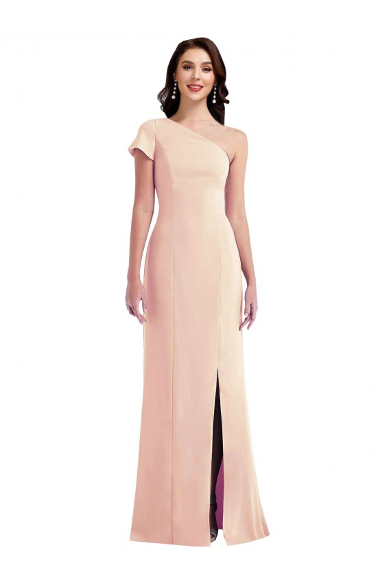 Purchase One Shoulder Cap Sleeves Trumpet Crepe Prom Dress with Front Slit UK