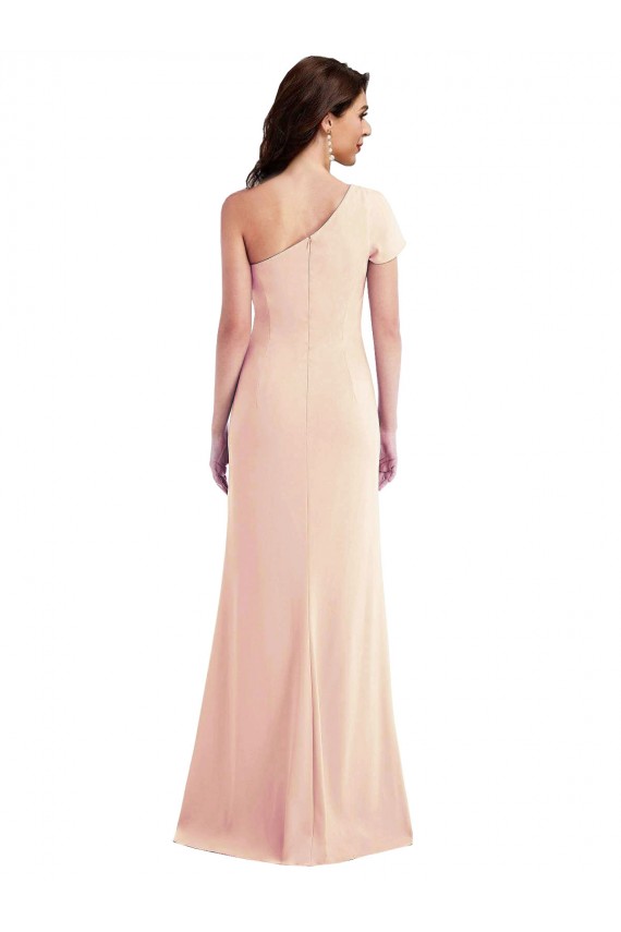 Purchase One Shoulder Cap Sleeves Trumpet Crepe Prom Dress with Front Slit UK