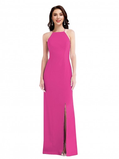 Purchase Open Back High Neck Halter Trumpet Crepe Prom Dress UK