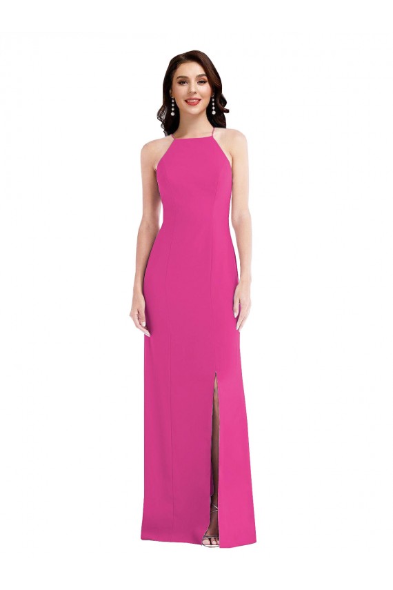 Purchase Open Back High Neck Halter Trumpet Crepe Prom Dress UK