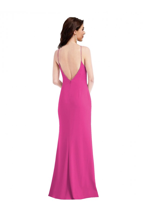 Purchase Open Back High Neck Halter Trumpet Crepe Prom Dress UK