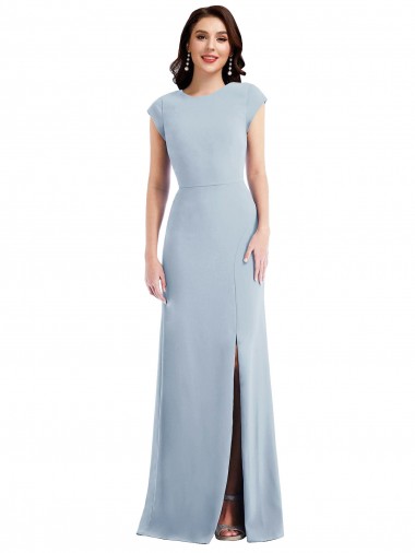 Purchase Cap Sleeve Open Back Trumpet Crepe Prom Dress with Front Slit UK