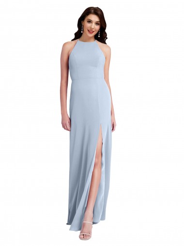 Purchase Fit and Flare High Neck Crepe Prom Dress with Side Slit UK