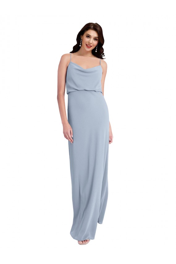 Purchase Draped Cowl Neck Long Crepe Prom Dress with Spaghetti Straps UK