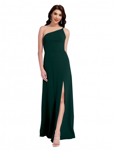 Purchase A-Line Slim One Shoulder Crepe Prom Dress with Asymmetrical Straps and Side Slit UK