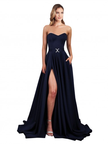 Purchase Sweetheart Neckline Low Back Long Crepe Prom Dress with High Leg Spit & Pockets UK