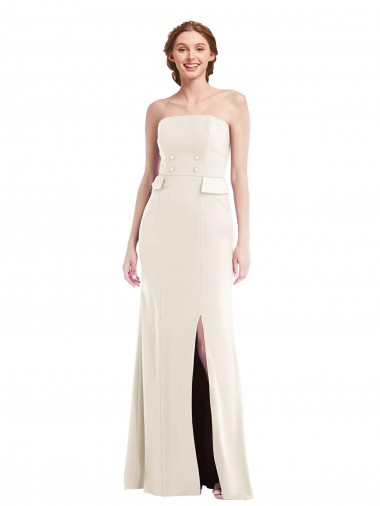 Purchase Long Strapless Tuxedo Maxi Prom Dress with Front Slit & Pockets UK