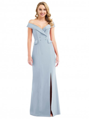 Purchase Off the Shoulder Tuxedo Maxi Prom Dress with Front Slit UK