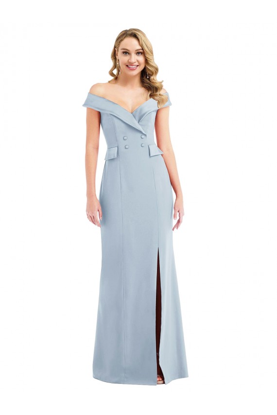 Purchase Off the Shoulder Tuxedo Maxi Prom Dress with Front Slit UK