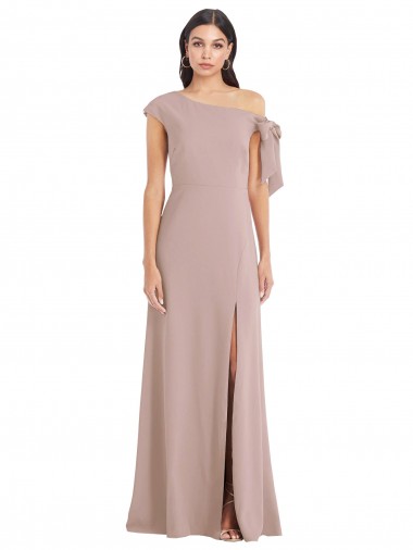 Purchase Off the Shoulder Tie Detail Maxi Crepe Prom Dress with Front Slit UK