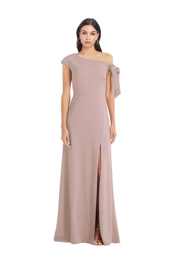 Purchase Off the Shoulder Tie Detail Maxi Crepe Prom Dress with Front Slit UK