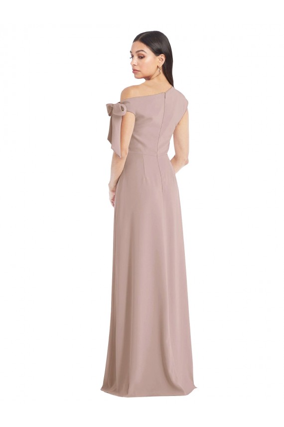 Purchase Off the Shoulder Tie Detail Maxi Crepe Prom Dress with Front Slit UK