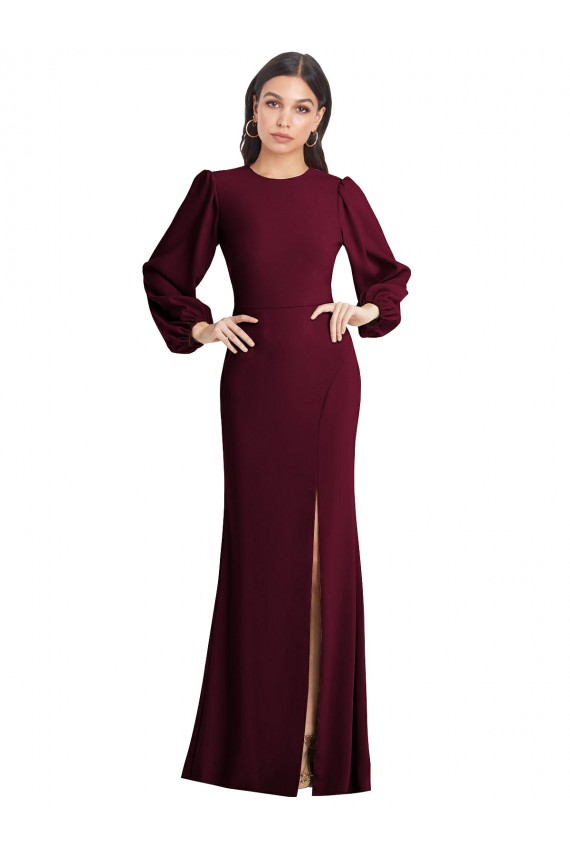 Purchase Puff Sleeves Long Maxi Briddesmaid Dress with Cutout Tie Back UK