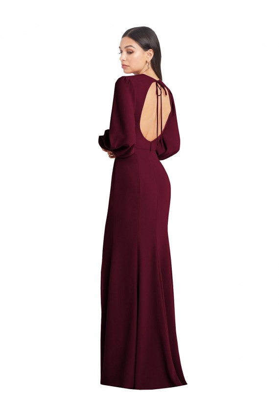 Purchase Puff Sleeves Long Maxi Briddesmaid Dress with Cutout Tie Back UK