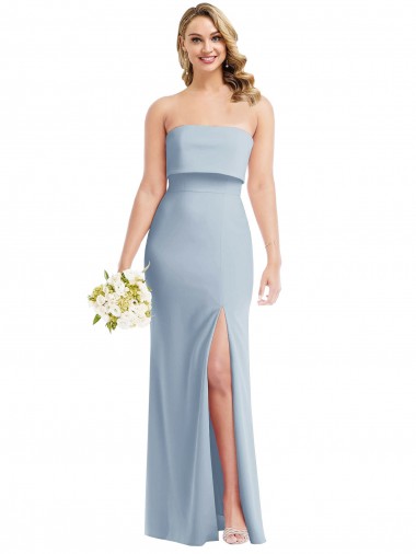 Purchase Strapless Overlay Bodice Crepe Maxi Prom Dress with Front Slit UK