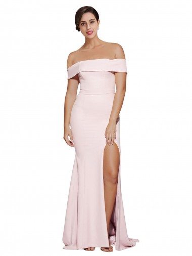 Purchase Off Shoulder Long Crepe Prom Dress with Straight Neckline and Side Split UK