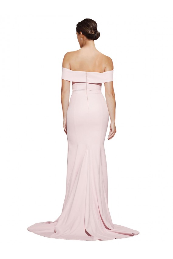 Purchase Off Shoulder Long Crepe Prom Dress with Straight Neckline and Side Split UK