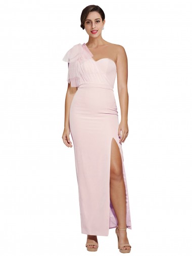 Purchase One Shoulder Tulle Overlay Sweetheart Neckline Long Crepe Prom Dress with Thigh Split UK