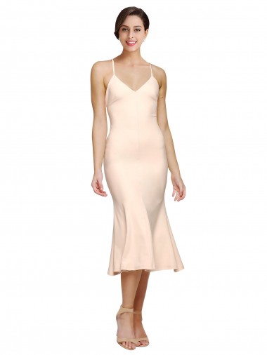 Purchase Midi Length V-Neckline Crepe Cocktail Prom Dress / Homecoming Dress with Thin Straps and Fulted Skirt UK