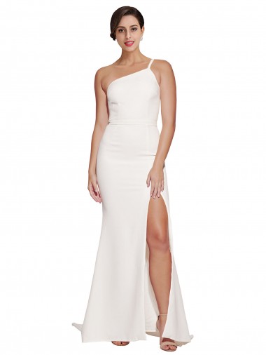 Purchase Long Sweep Train Crepe Prom Dress with Side Split and One Strap UK