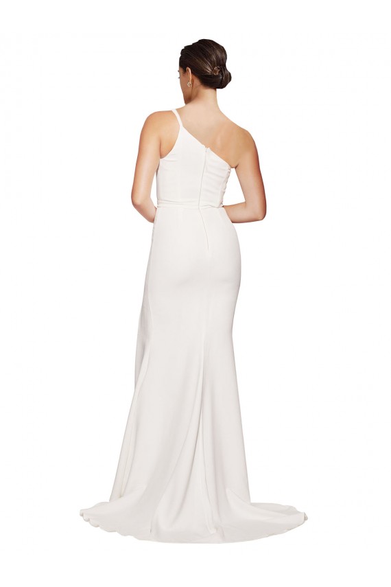 Purchase Long Sweep Train Crepe Prom Dress with Side Split and One Strap UK