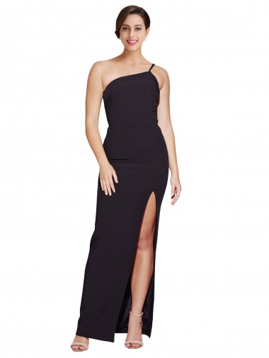 Purchase Long Floor Length Crepe Prom Dress with Side Split and One Strap UK