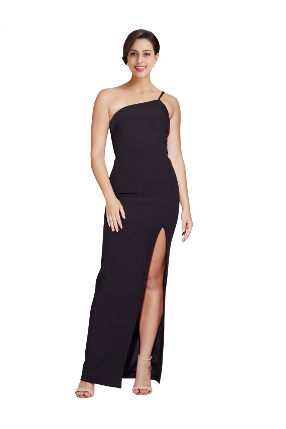 Purchase Long Floor Length Crepe Prom Dress with Side Split and One Strap UK