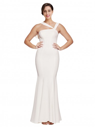 Purchase Full Length Square Neck Crepe Prom Dress with Asymmetrical Straps and Bow Back UK