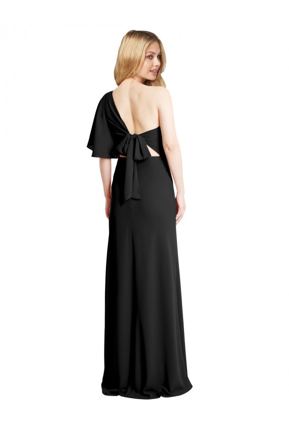 Purchase Pleated One Shoulder Flutter Sleeves Slim Crepe Prom Dress UK