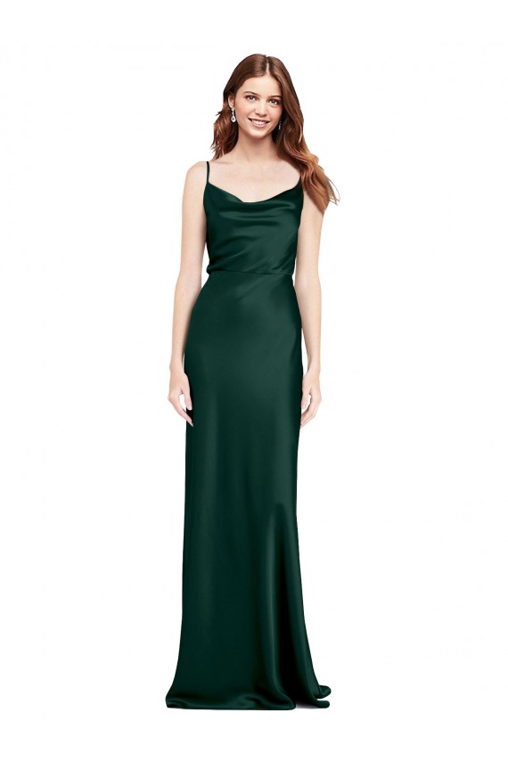 Purchase Fitted Cowl Neck Long Stretch Satin Slip Prom Dress with V-Back UK