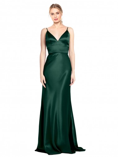 Purchase High V-Neck Long Full Length Sheath Stretch Satin Prom Dress UK