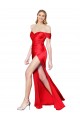 Purchase High Neck Off the Shoulder Stretch Satin Prom Dress with High Slit UK