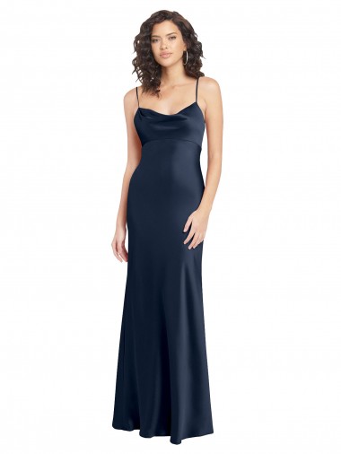 Purchase Cowl Neck Long Empire Waist Stretch Satin Prom Dress with Open Back UK