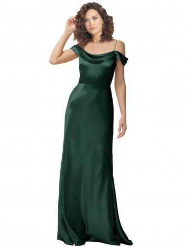 Purchase Off the Shoulder Sleeves Long Stretch Satin Prom Dress with Pleated Draped Neckline UK