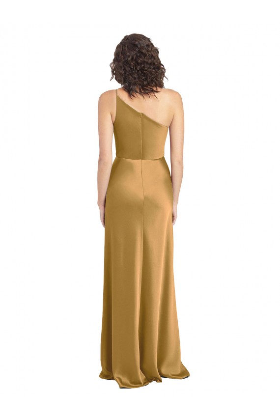 Purchase One Shoulder Long Floor Length Stretch Satin Slip Prom Dress UK