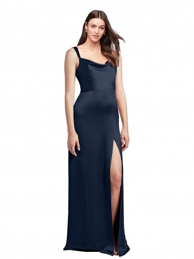 Purchase Cowl Neck Soft Long Stretch Satin Prom Dress with Side Slit and Pleated Straps UK